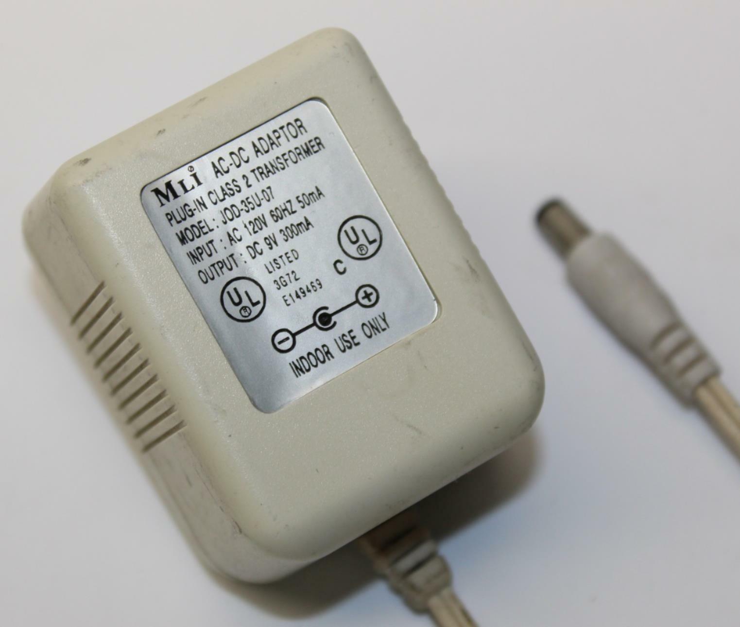 *Brand NEW* MLI JOD-35U-07 Output 9V 300mA Class 2 Transformer AC-DC Adaptor Power Supply